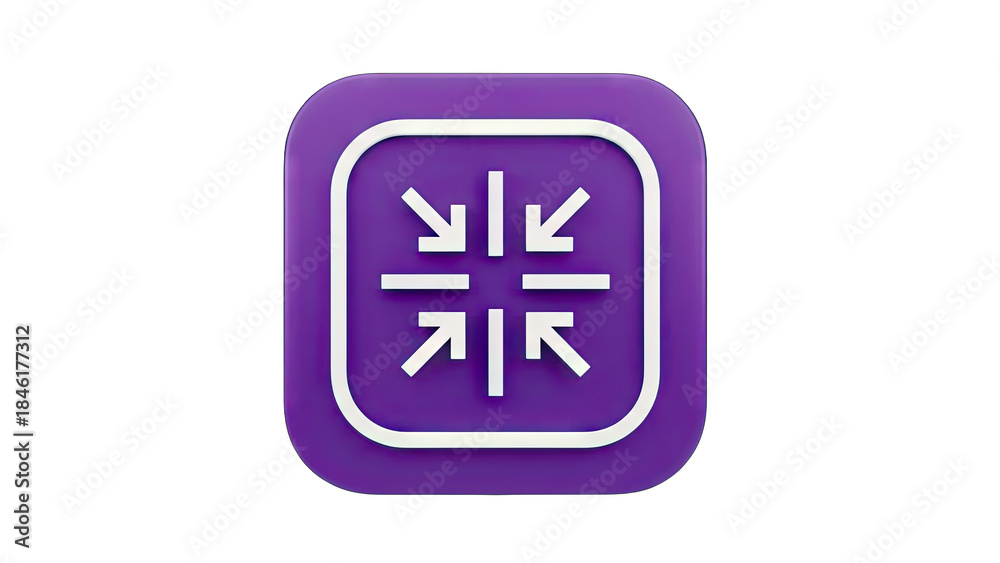 Obraz premium Compression Icon: Arrows Pointing Inward on Purple Background