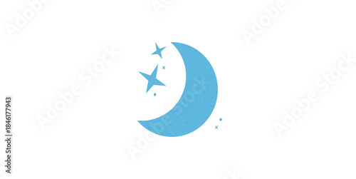 Light blue crescent paper cutout, moon icon, waxing moon symbol, crescent moon icon symbol set on transparent background.