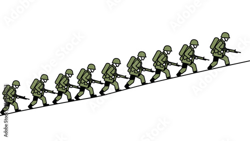 Soldiers Marching Up the Hill Military Illustration.