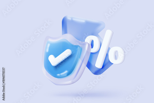 3D shield protection icon with check for online payment on white background concept, user account for 3d security with payment protection on isolated vector render background