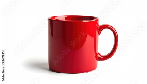 A vibrant red ceramic mug on a white background.