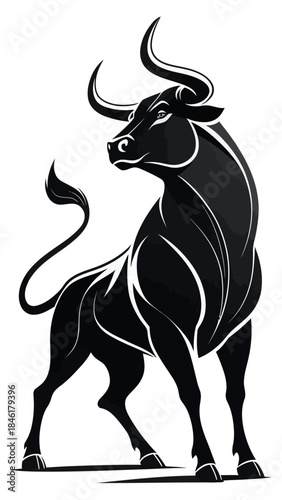 black and white bull silluhutte vector illustration 