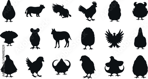 Collection of various domestic and farm animal silhouettes