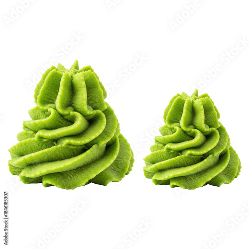 Two portions of vibrant green wasabi paste isolated on transparent background