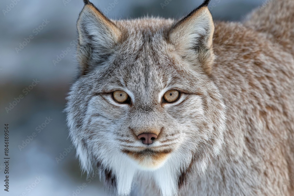Naklejka premium alaskan lynx starting at the camera - close-up wildlife