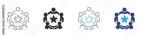 Community Feedback Icon, People Circle Around Star, Group Rating and Reputation Concept, Vector Illustration