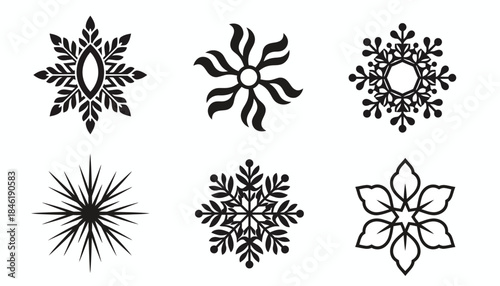 Set of decorative snowflake icons for winter and Christmas designs
