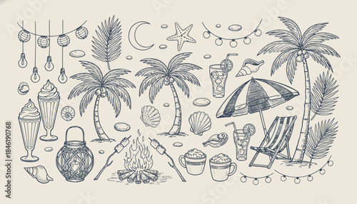 Botanical Autumn Collection Hand-Drawn Pine Cones, Acorns, Oak Leaves, and Chestnuts for Rustic Nature Designs