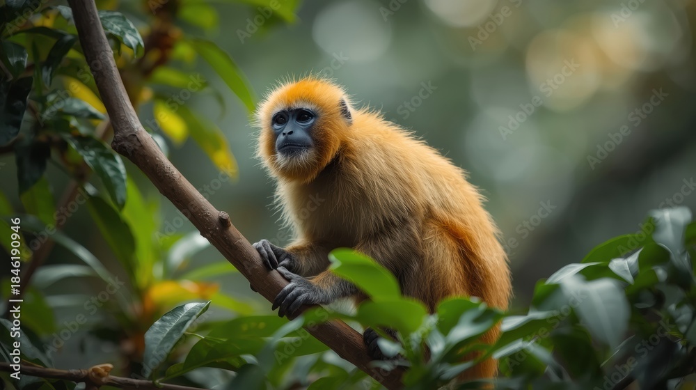Fototapeta premium Golden monkey perched on branch