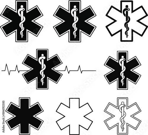 Medical star of life symbols in various designs and styles