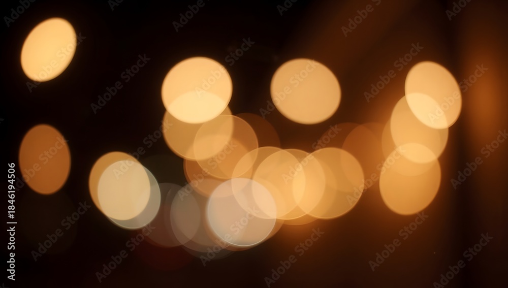Obraz premium Blurred golden lights softly glow against a dark background.