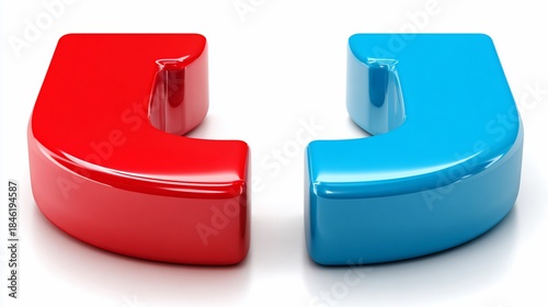 Two glossy, stylized abstract letter "J" shapes, one red and one blue, isolated on white