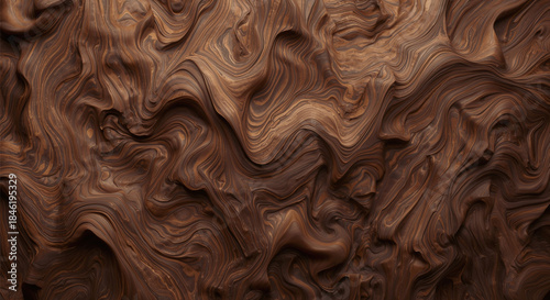 Abstract swirling chocolate texture with fluid marbled waves in rich brown tones, seamless organic background for dessert branding and luxury packaging design