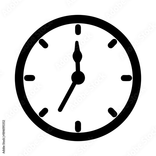 Minimalist black and white analog clock icon with hands showing the current time Vector