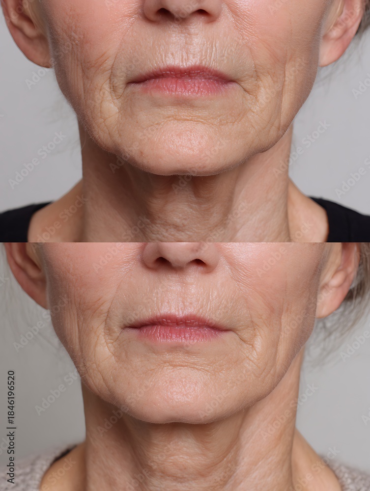 Fototapeta premium before after age-induced chin sag vs defined youthful contour