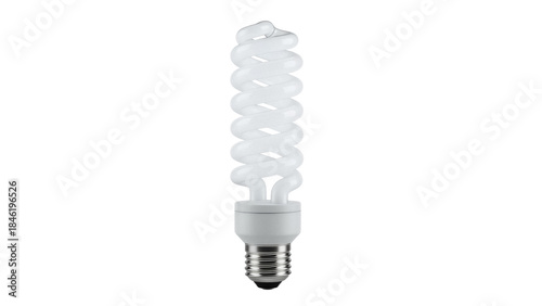 Energy-saving compact fluorescent light bulb isolated PNG on transparent background, eco-friendly lighting solution for home and office
