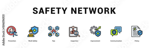 Safety Network Modern and clean web banner illustration featuring thematic icons for visual communication