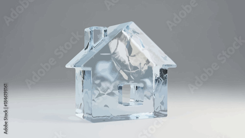 Transparent ice house sculpture clear crystal building symbol representing cold weather and frozen p