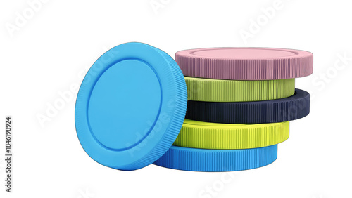 Colorful Stacked Coins on White Background