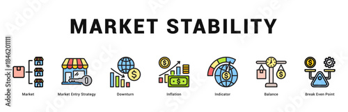 Market Stability Modern and clean web banner illustration featuring thematic icons for visual communication