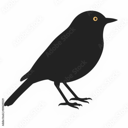 Black bird silhouette with yellow eye