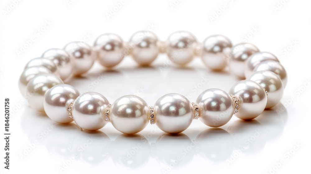 Obraz premium Elegant Pearl Bracelet on White Background