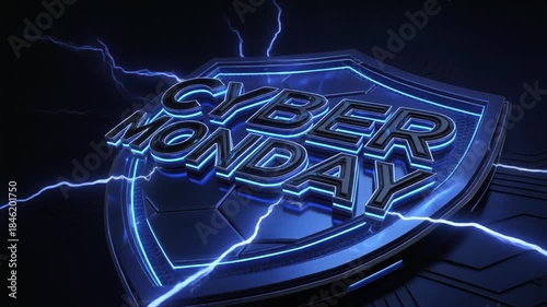 Cyber Monday Sale 3D Video Black Typography With Blue Electric Energy Effects