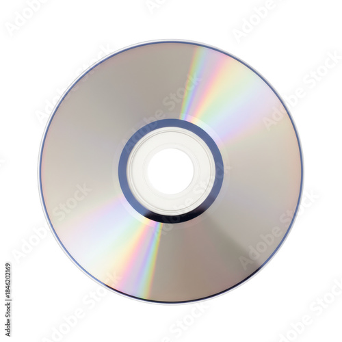 Circular optical disc showcasing iridescent light reflections against a void backdrop