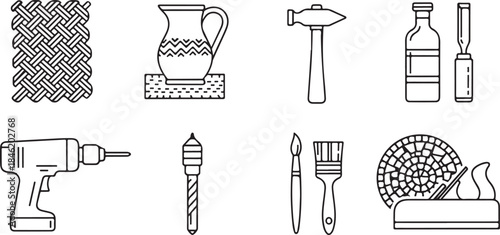 Collection of Hand Drawn Craft and Building Tools Icons illustration hammer