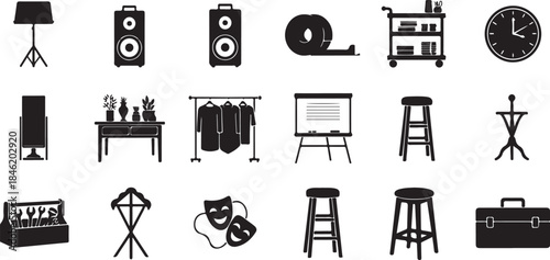 Collection of Various Objects and Furniture Icons for Stage and Studio Use music stand speaker