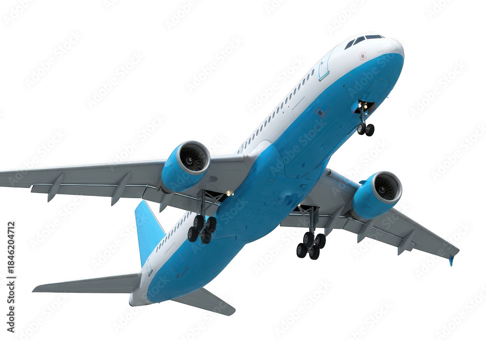 Fototapeta premium Commercial passenger jet with landing gear extended isolated on transparent background