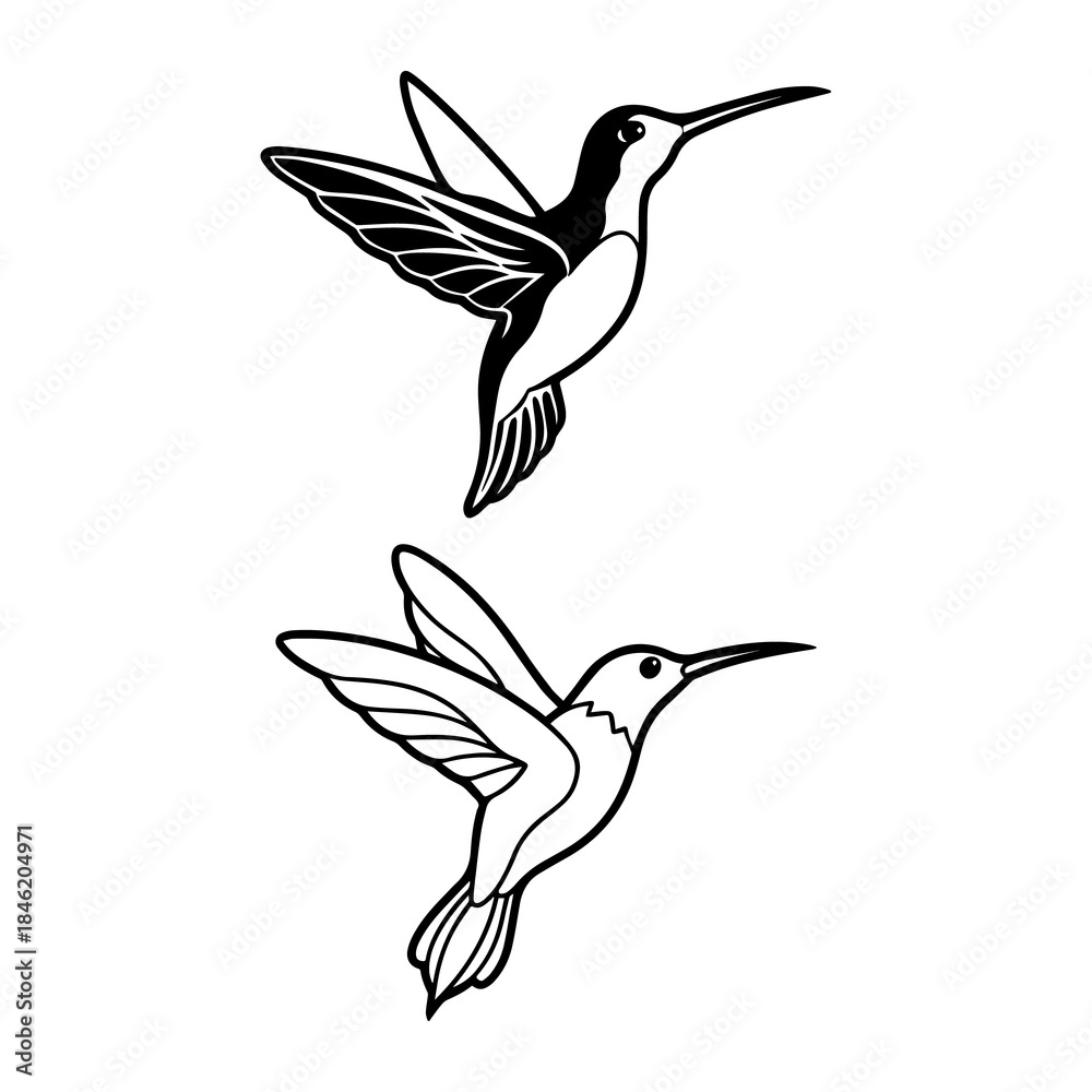 Naklejka premium Hummingbird Line Art Vector | Flying Bird Minimal Illustration