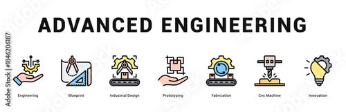 Advanced Engineering Modern and clean web banner illustration featuring thematic icons for visual communication
