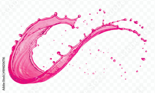colorful juice or water splash in mid air cut and curve style isolated on transparent background