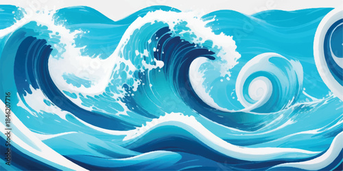 An abstract blue background design featuring fluid ocean waves and a liquid aqua splash creates a summer nature pattern perfect for a sea wallpaper illustration