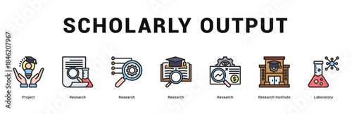 Scholarly Output Modern and clean web banner illustration featuring thematic icons for visual communication