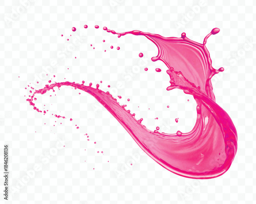 colorful juice or water splash in mid air cut and curve style isolated on transparent background