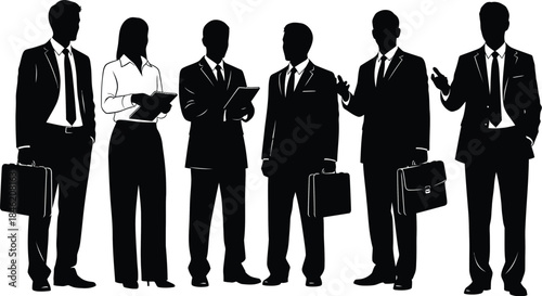 Business professionals standing together in formal attire