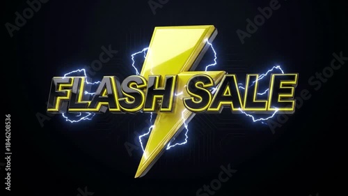 Flash Sale Promotion 3D Glossy Black Typography with Energy Sparks