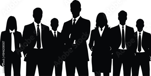 Confident business professionals standing together in formal attire