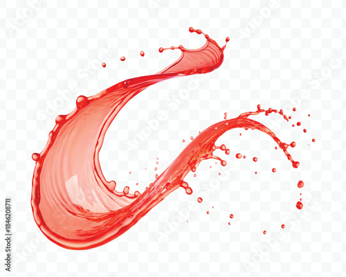 colorful juice or water splash in mid air cut and curve style isolated on transparent background