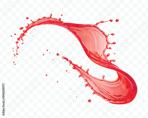 colorful juice or water splash in mid air cut and curve style isolated on transparent background