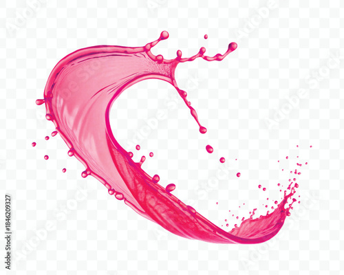 colorful juice or water splash in mid air cut and curve style isolated on transparent background
