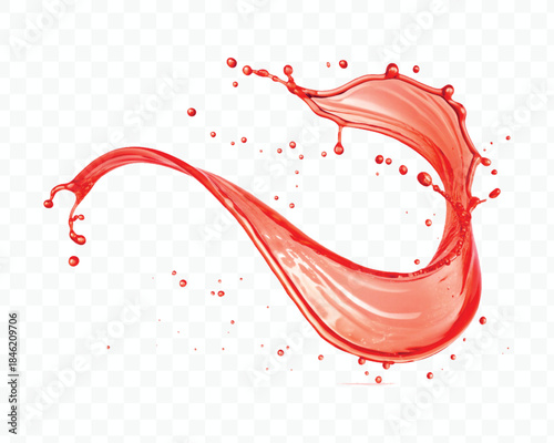 colorful juice or water splash in mid air cut and curve style isolated on transparent background