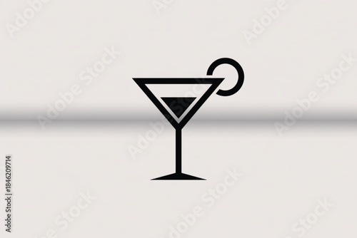 Cocktail martini glass icon with olive for bar and restaurant menu, minimalist vector symbol