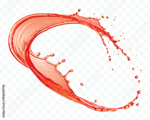 colorful juice or water splash in mid air cut and curve style isolated on transparent background