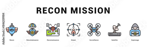 Recon Mission Modern and clean web banner illustration featuring thematic icons for visual communication