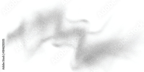 Ethereal grey dust particle cloud dissipating against a clean white backdrop, creating a soft abstract texture