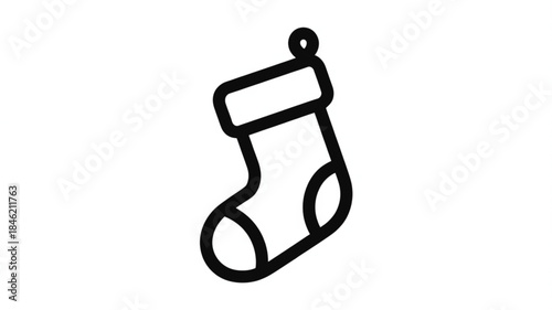 Christmas stocking icon for holiday decoration and festive design, minimalist vector symbol