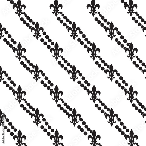 Elegant black and white fleur de lis pattern on a diagonal background